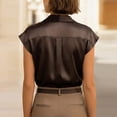 thumbnail image 4 of UDAUDU Womens Satin Button Down Shirts Sleeveless Summer Silk Tank Tops Collared Business Casual Outfits Black S, 4 of 4