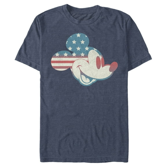 Men's Mickey & Friends Fourth of July Mickey Mouse Face Graphic Tee Navy Blue Heather 2X Large