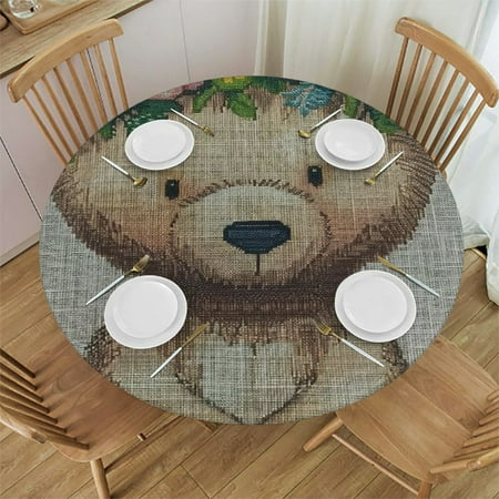 

SHERONV Bear Flower Crown Round Table Cover Stain Resistant Washable Indoor Outdoor Tablecloth Kitchen Dining Wedding Parties 100% Polyester Fiber 54-58