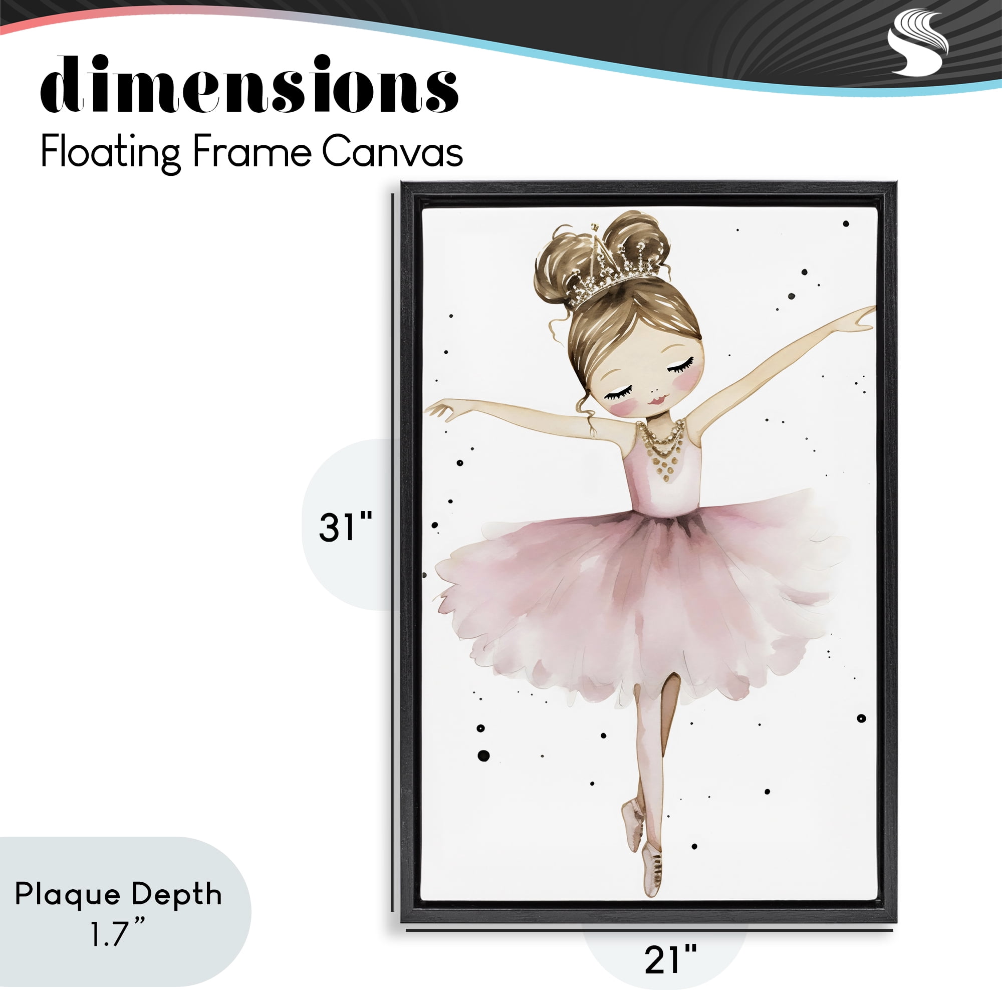 Stupell Industries Pointe Princess in Pink Tutu Black Framed Floater Canvas Wall Art, design by Creative Studio