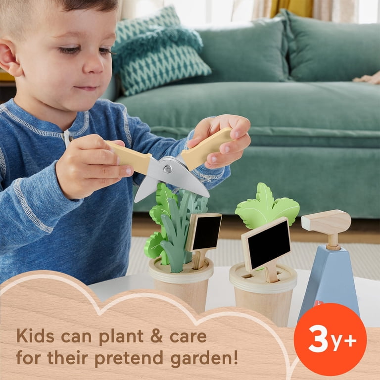 Fisher-Price Tiny Garden Wooden Caddy – 12-Piece Pretend Play Set With Tools & Plants For Kids 3+ Years