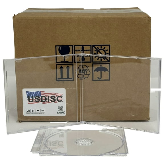 USDISC CD Jewel Cases Standard 10.4mm Unassembled, Single 1 Disc, Clear, Pack Of 50