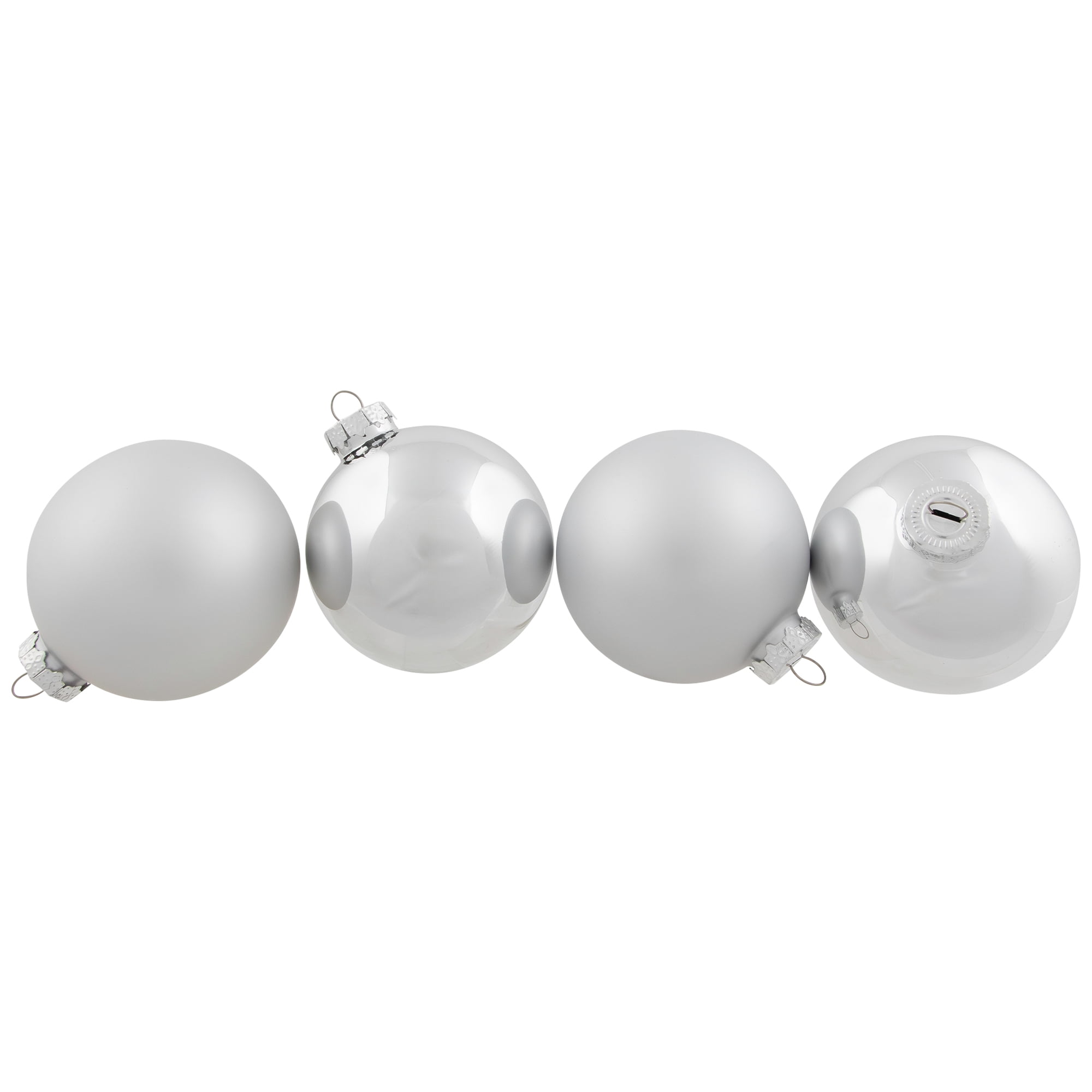 6-Piece Shiny and Matte Silver Glass Ball Christmas Ornament Set 3.25" (80mm)