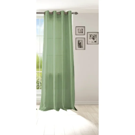 Gorgeous Home Linen 1 Panel Myra Sage Green Semi-Sheer Faux Silk Antique Grommets Window Curtain 108in Extra Long