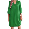 thumbnail image 1 of Hyknon Robes pour Femmes Mode Décontractée Été Couleur Unie Robe à Manches Courtes avec Poche Robes de Plage Décontractées Douces Fluides Coupe Ample Robes, 1 of 4