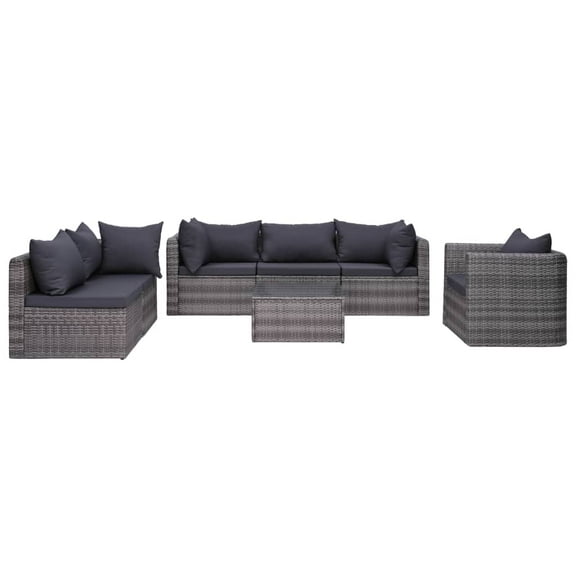 vidaXL 7 Piece Patio Sofa Set with Cushions & Pillows Poly Rattan Gray