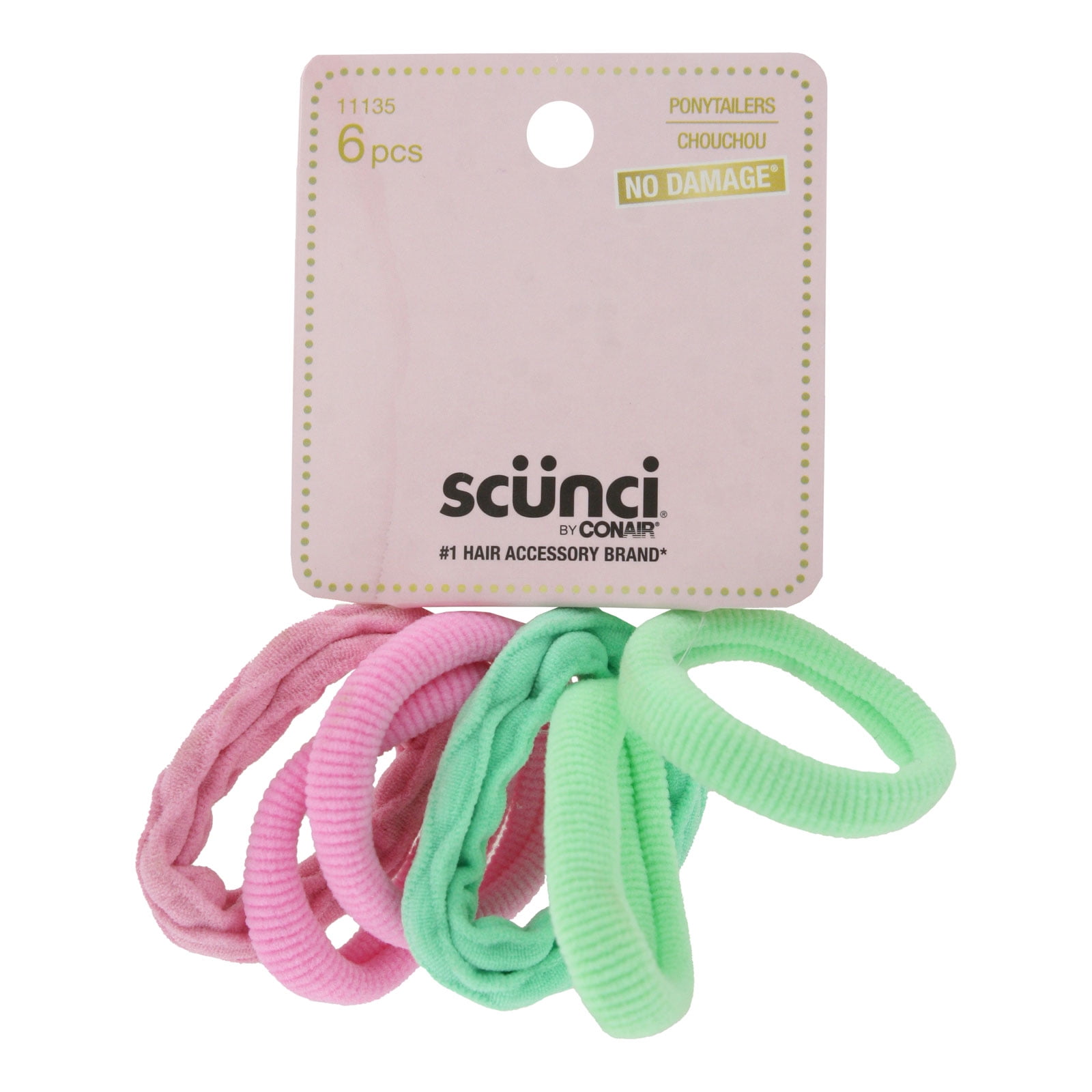 (5 pack) Scunci No Damage Soft Hair Tie Ponytailers, Assorted Colors will Vary, 6-Pieces