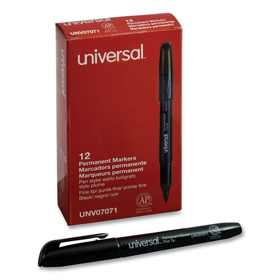 Universal UNV07071 Fine Bullet Tip Pen-Style Permanent Marker - Black (1 Dozen)