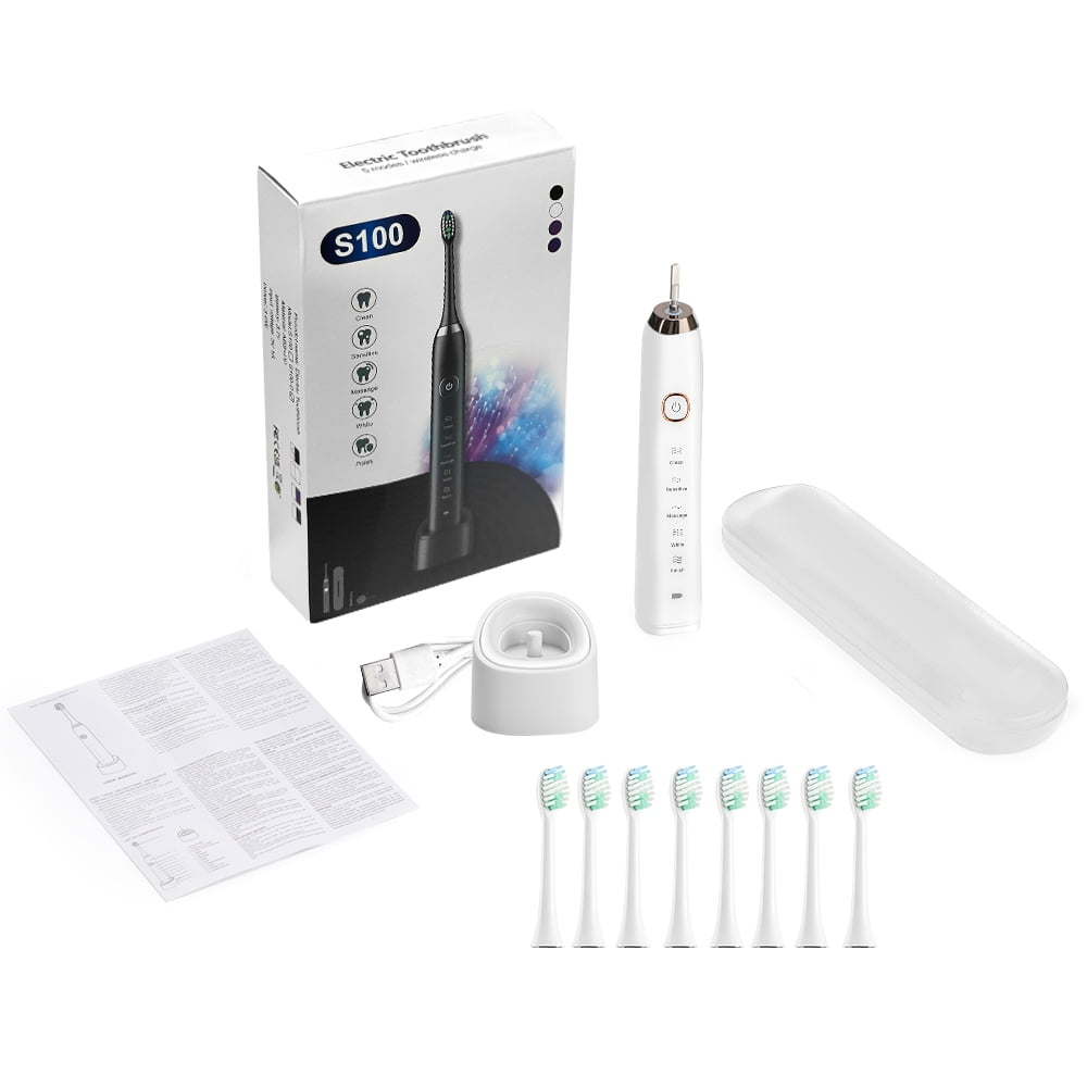 Flaremore Sonic Electric Toothbrush for Adults and Teen,Rechargeable Travel Toothbrush with 8 Brush Heads & Travel Case, Smart Timer,5 Modes,2-Hour Fast Charge Last 20 Days,White