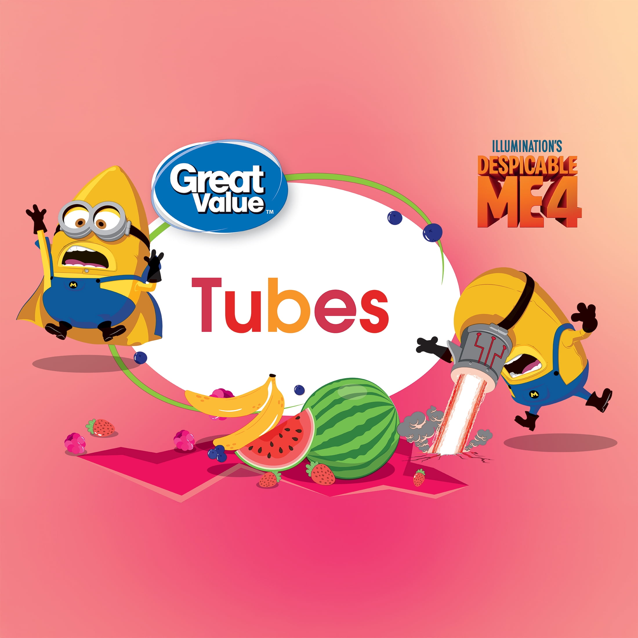 Great Value Kids Low-Fat Melon Berry & Strawberry Banana 2 oz Yogurt Tubes, Variety Pack, 8 Count