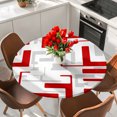 thumbnail image 2 of Modern Geometric Red Round Tablecloth 45-54 Inch Round Fitted Table Cloth with Elastic Edge, Abstract Minimalist Artwork Lines Waterproof Table Cover Protector for Outdoor Picnic Party Dining, 2 of 9