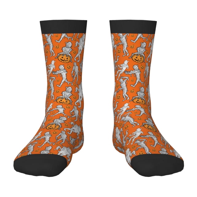 Kdxio Halloween Mummy Print Children's Socks for Daily Wear and Sports Use Colorblock Mid-Calf Design Breathable Material