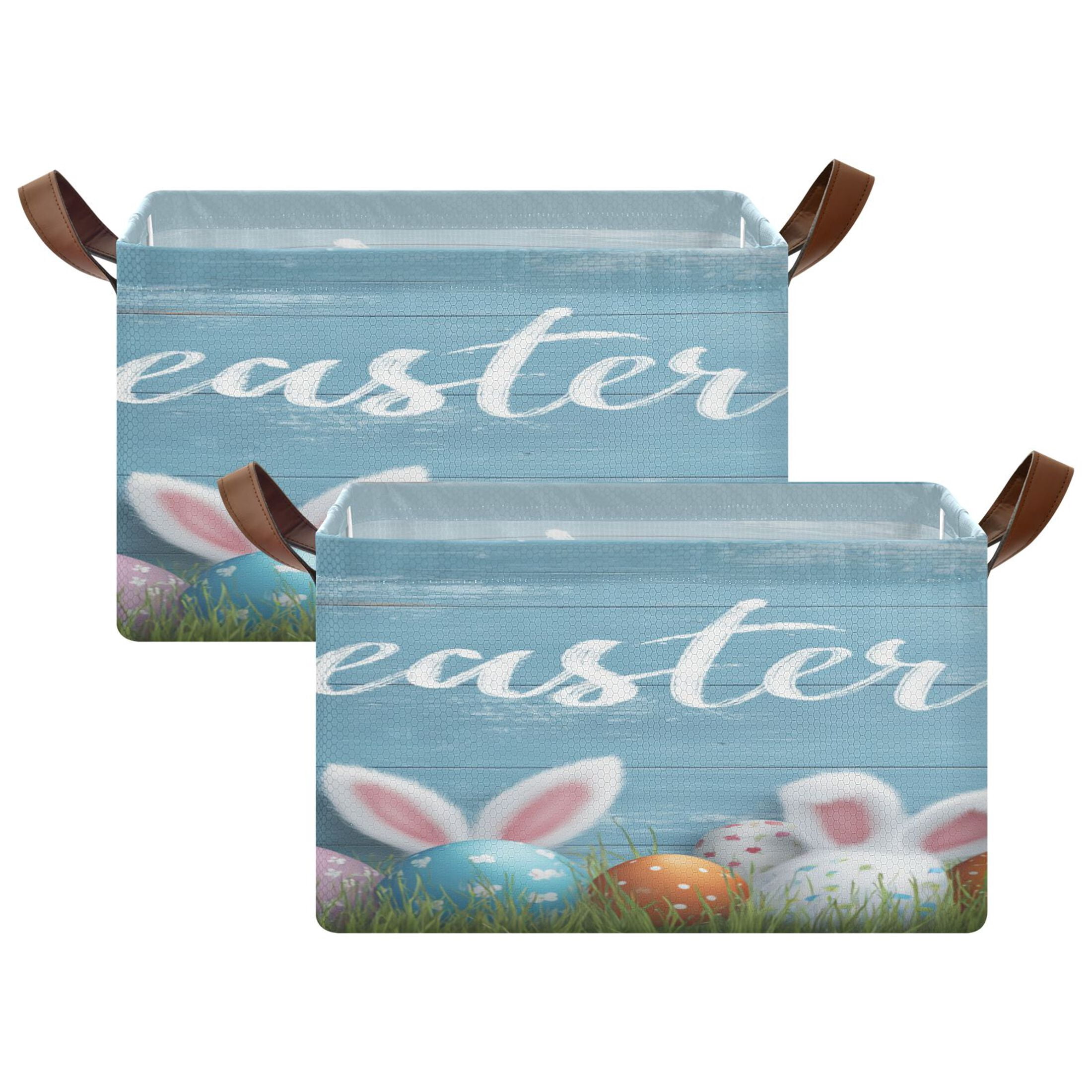WobogoBunny Ear Easter Egg Storage Basket 16.9×11.4×10in Collapsible Oversized with Metal Iron Frame