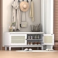 thumbnail image 2 of Wohh Boho Rattan Entryway Bench with Storage, Cushioned Shoe Bench with Double Doors, Wooden Shoe Organizer Bench for Entryway and Hallway,Beige, 2 of 11