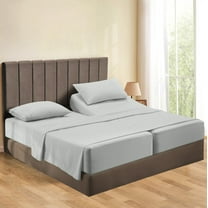 Split Queen 5 Piece Sheet Set - Breathable & Cooling, Luxury Sheets, 500 TC Egyptian Cotton Sheets, 100% Cotton Split Queen Sheet Set, 7-9" Inch Deep Pocket, Split Queen Size, Silver Grey Stripe