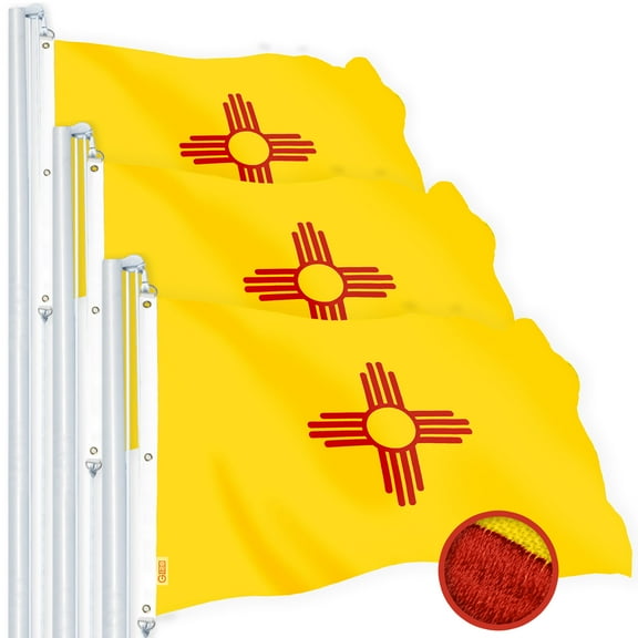 G128 3 Pack: New Mexico NM State Flag | 6x10 Ft | StormFlyer Series Embroidered 220GSM Spun Polyester | Embroidered Design, Indoor/Outdoor, Brass Grommets, Heavy Duty, All Weather