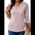 thumbnail image 3 of Blusas de Punto Gofre para Mujer, Camisas de Larga con Cuello en V, Blusas Casuales Elegantes, Conjuntos de Otoño 2025 Rosa L, 3 of 10