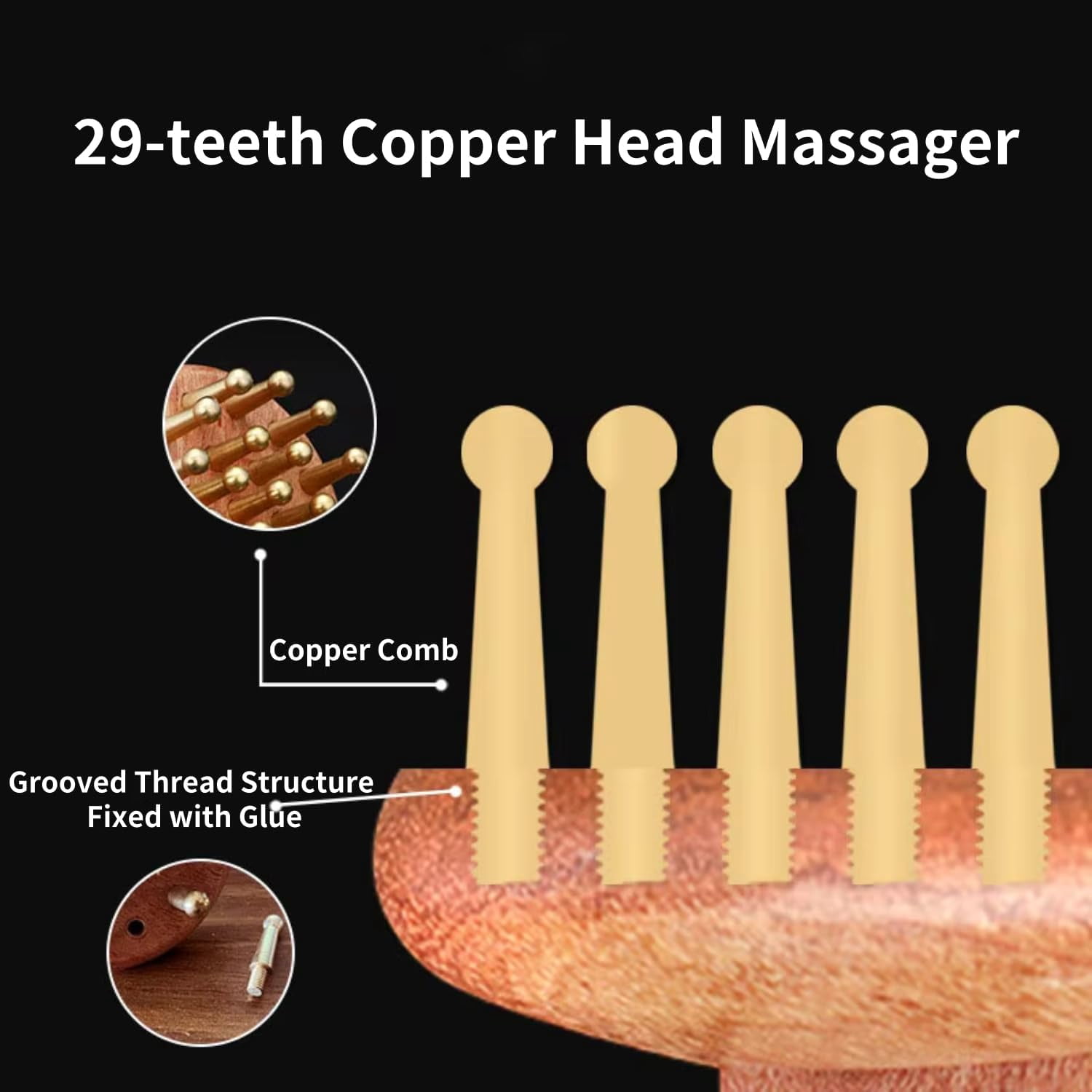 ABPETE Wood Therapy Massage Tools 29-Teeth Copper Head Massager, Home SPA Body Relaxing and Stress Relief Handheld Massager, for Legs, Arms, Neck, Shoulder