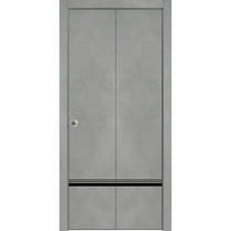 Sliding Closet Bi-fold Doors 48 x 80 inches | Planum 0012 Concrete with Frosted Glass | Sturdy Tracks Moldings Trims Hardware Set | Wood Solid Bedroom Wardrobe Doors