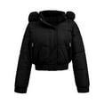thumbnail image 4 of FNFYFH Womens Cropped Puffer Jacket Zip Up Padded Coat Hooded Short Quilted Jackets Casual Down Coats with Faux Fur Hood, 4 of 10