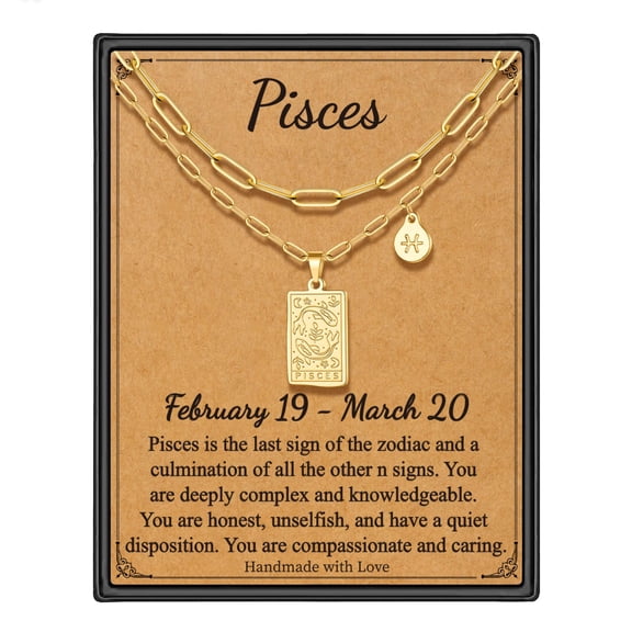 Turandoss Zodiac Layered Necklaces for Women 14K Gold Plated Retro 12 Constellation Pisces Jewelry Birthday Teacher Appreciation Mothers Day Graduation Gifts for Her Mom Kids Teen Girls Wife Ideas