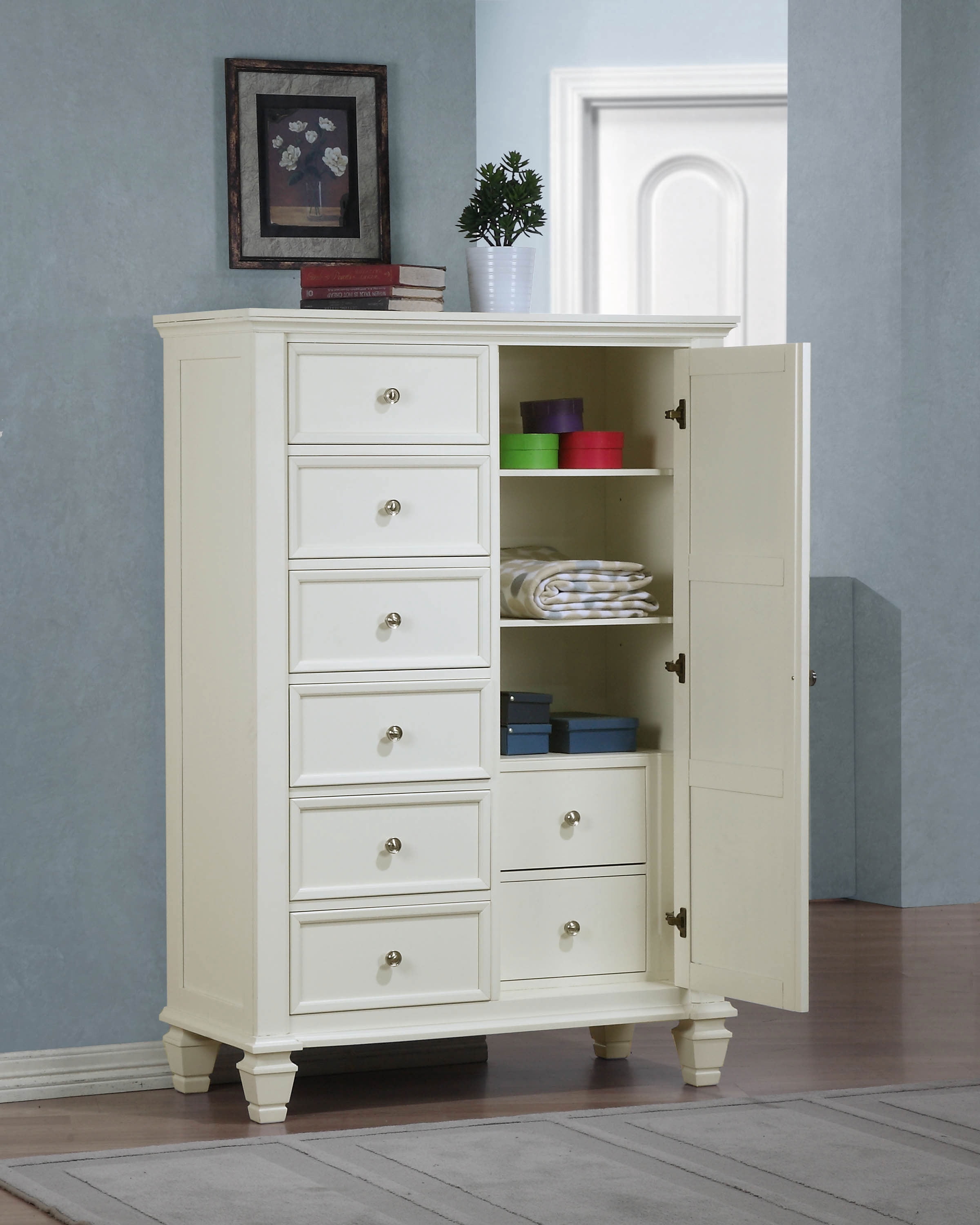 Sandy Beach Tall Bedroom Dresser Cabinet, 8-Drawer Storage Furniture in Cream White