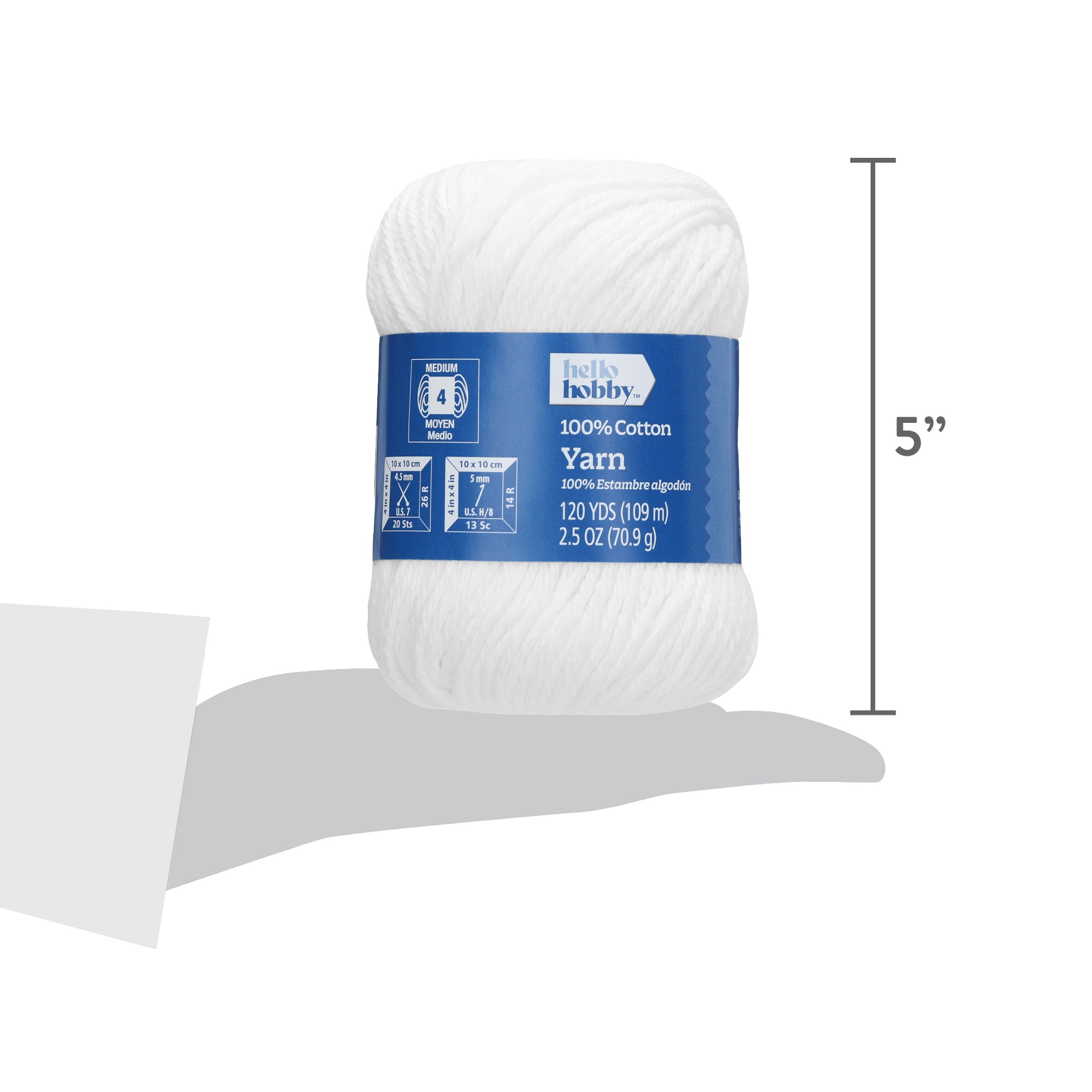 Hello Hobby Size 4 Medium Weight Cotton White Yarn, 2.5 oz, 120 yds