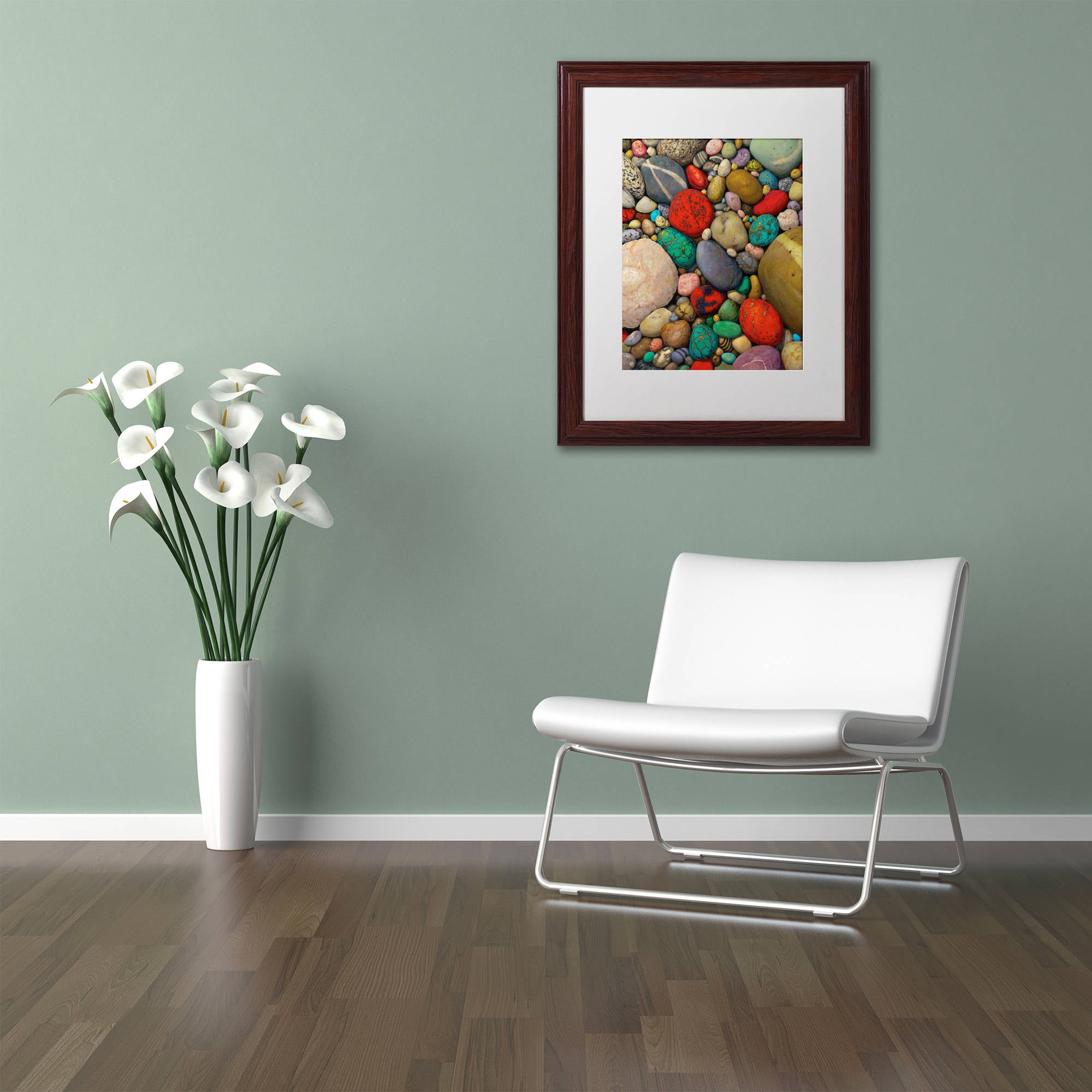 Trademark Fine Art "Shallows of Treasure Creek" Canvas Art by Stephen Stavast, White Matte, Wood Frame