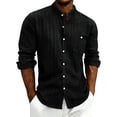 thumbnail image 2 of Qiyinn Men's Cotton Linen Long Sleeve Shirts Casual Button Down Banded Collar Shirt Beach Summer Tops with Pocket, 2 of 8