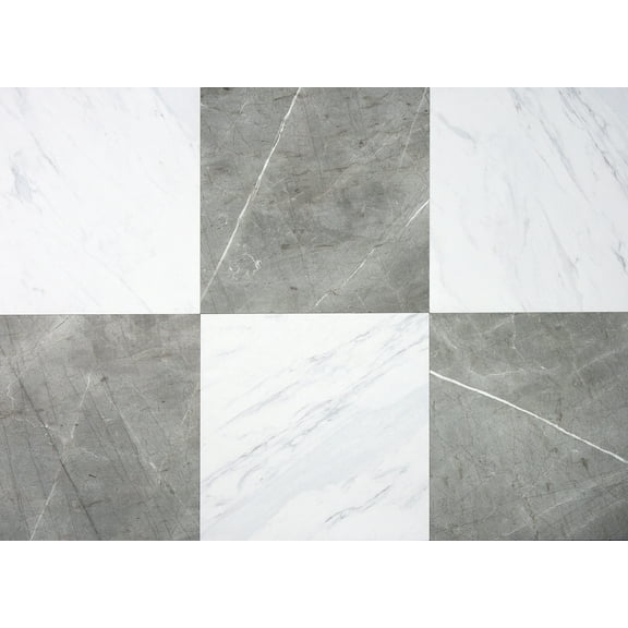 FloorPops 12-in by 12-in Grey & White Marble Bonneville Peel & Stick Floor Tiles