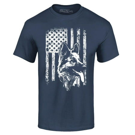 Shop4Ever Men's German Shepherd American Flag Graphic T-shirt XXXXX-Large Navy