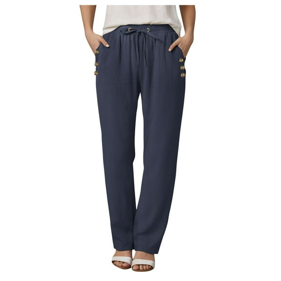 Gibobby Wide Leg Pants Woman High Waist Yoga Pants with Pockets Loose Stretch Dress Work Sweatpants Casual Lounge Thermal Lined Women's Winter Pants(Navy,XL)