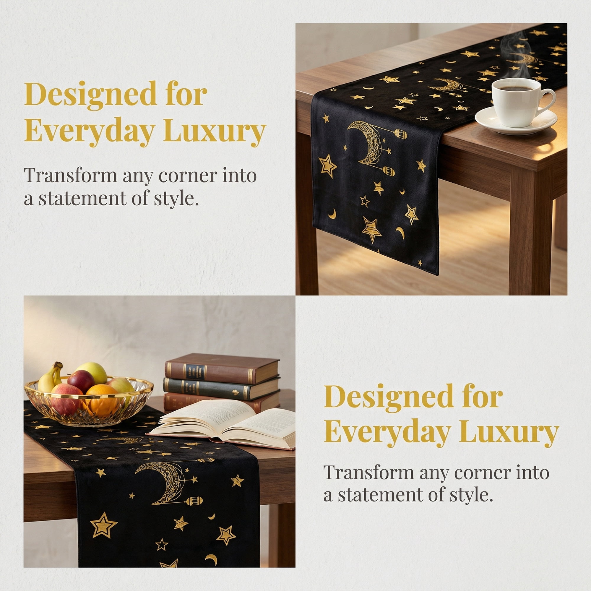Unique Bargains Long Printed Polyester Table Runner for Decorations Black 13"x63"