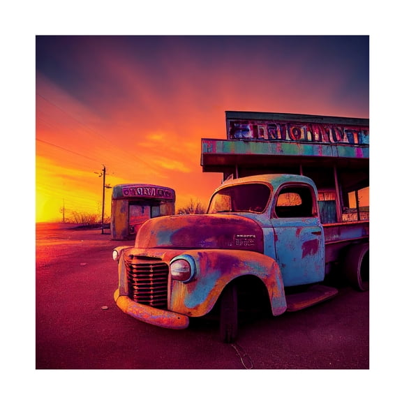 Canvas Wall Art - Ray Heere 'Route 66 7' Wall Art for Living Room, Bedroom, or Office Décor by Trademark Fine Art - 14 x 14 Inches