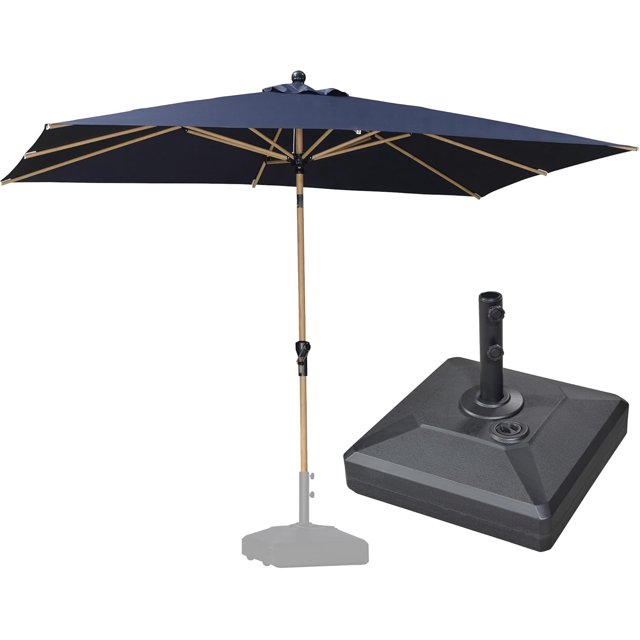 PURPLE LEAF 6' x 9' Patio Umbrella with Base Market Umbrella Rectangular Outdoor Umbrella with Push Button Tilt & Crank and 8 Ribs Aluminum Table Umbrella for Pool Backyard Beach, Taupe