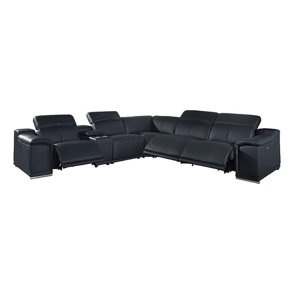 Maklaine Modern 6-Piece Italian Leather Power Reclining Sectional in Dark Gray