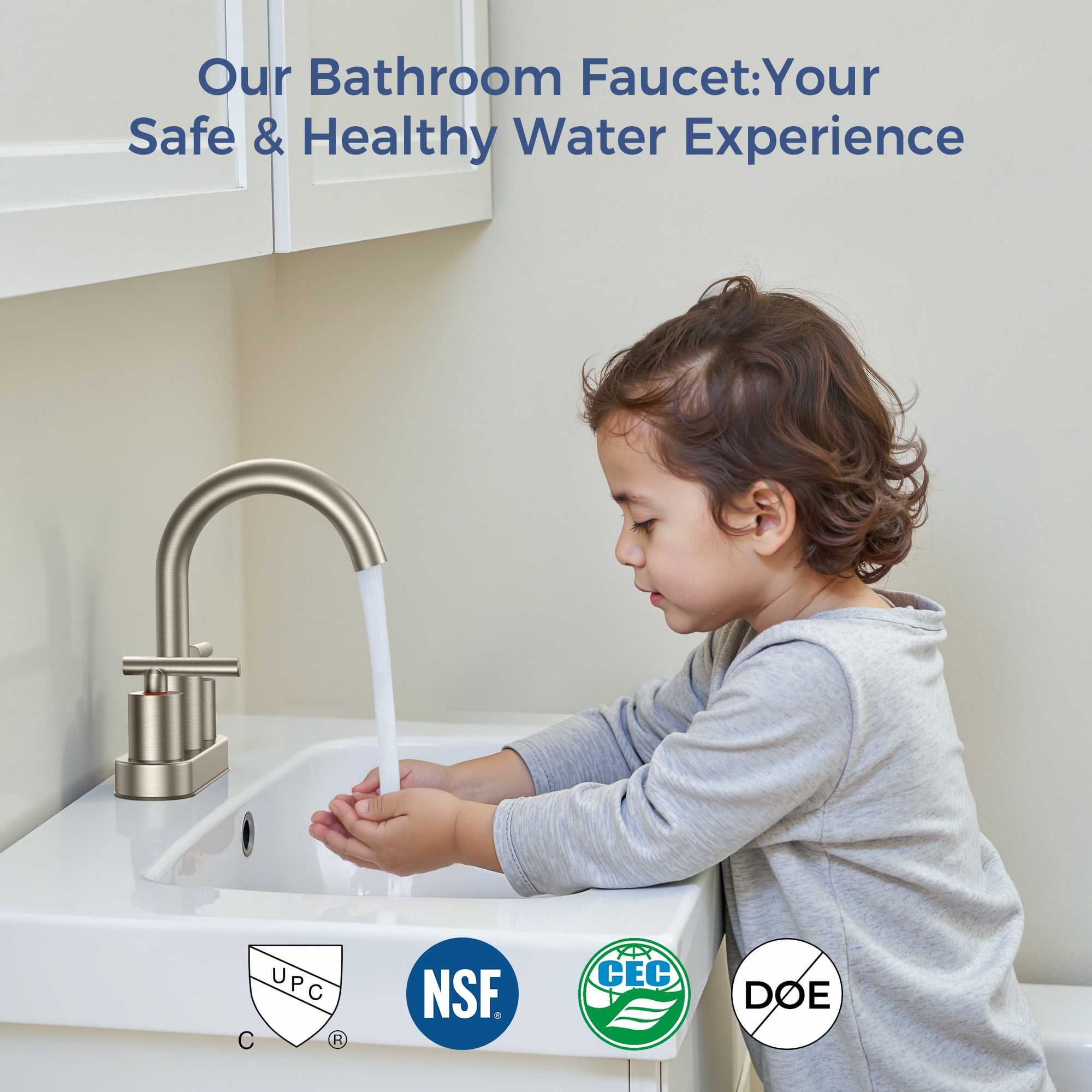 TVOFEK Bathroom Faucet 4 inch Centerset, Brushed Nickel 3 Hole Vanity Sink Faucet with Metal Pop up Drain, SUS316 Stainless Steel
