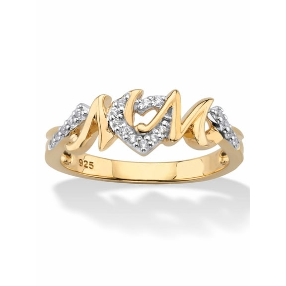 PalmBeach Jewelry Round Diamond "Mom" Hearts Ring 1/10 TCW in 18k Yellow Gold-plated Sterling Silver
