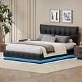 thumbnail image 2 of Euroco Full Size Upholstery Platform Bed with Lift up Storage and LED Lights for Kids Teens Adults, Black, 2 of 11