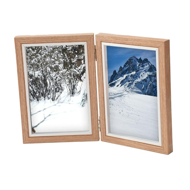 Langgg 4x6 Photo Frame Foldable Picture Frame Wooden Hinged Home Decor Collage Tabletop Display Stand Artworks Etc. Collages Brown Double Fold 6 inch