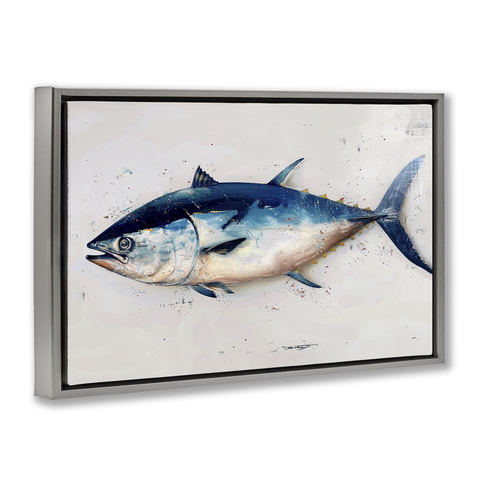 Stupell Industries Tuna Fish Sea Life Animals Painting Gray Floater Framed Canvas Art Print Wall Art, 25 x 17