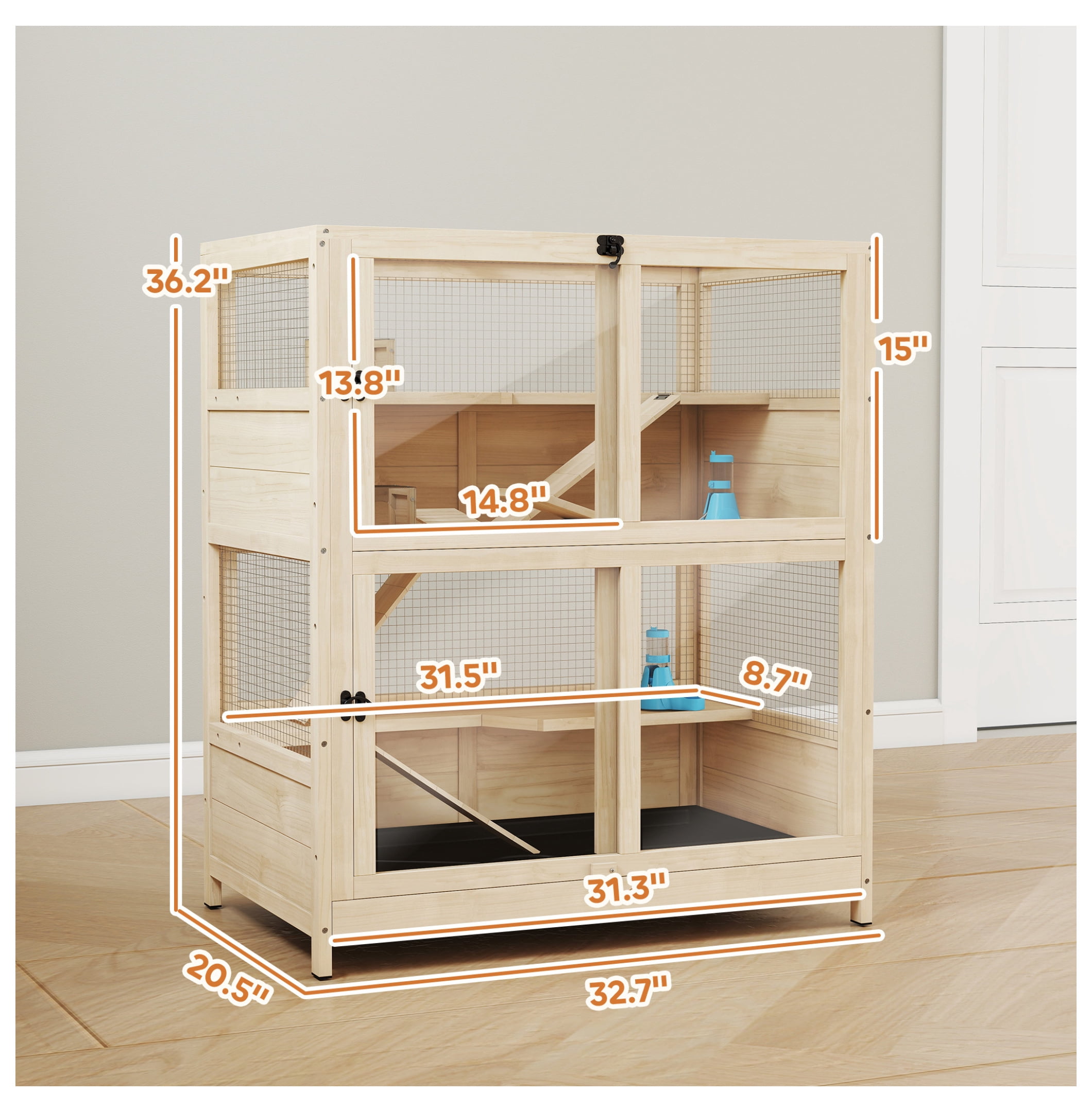 Wooden Hamster Cage 4 Tier, Small Animal Habitat w/Ramps & Hideouts