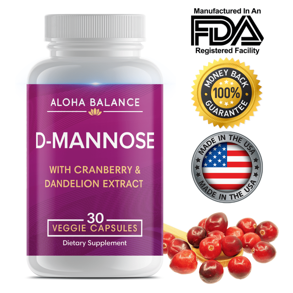 DMannose with Cranberry & Dandelion Urinary Tract Health Aid Natural Supplement by Aloha