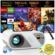 ROCONIA 5G Wifi Mini Projector with Bluetooth 5.1& 100" Projector Screen, Full HD 1080P 250" Display Supported 9000Lumens,White