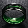 thumbnail image 3 of 8mm Mens Black Tungsten Rings Matte Finish Wedding Band Ring with Green Groove Size 13.5, 3 of 5
