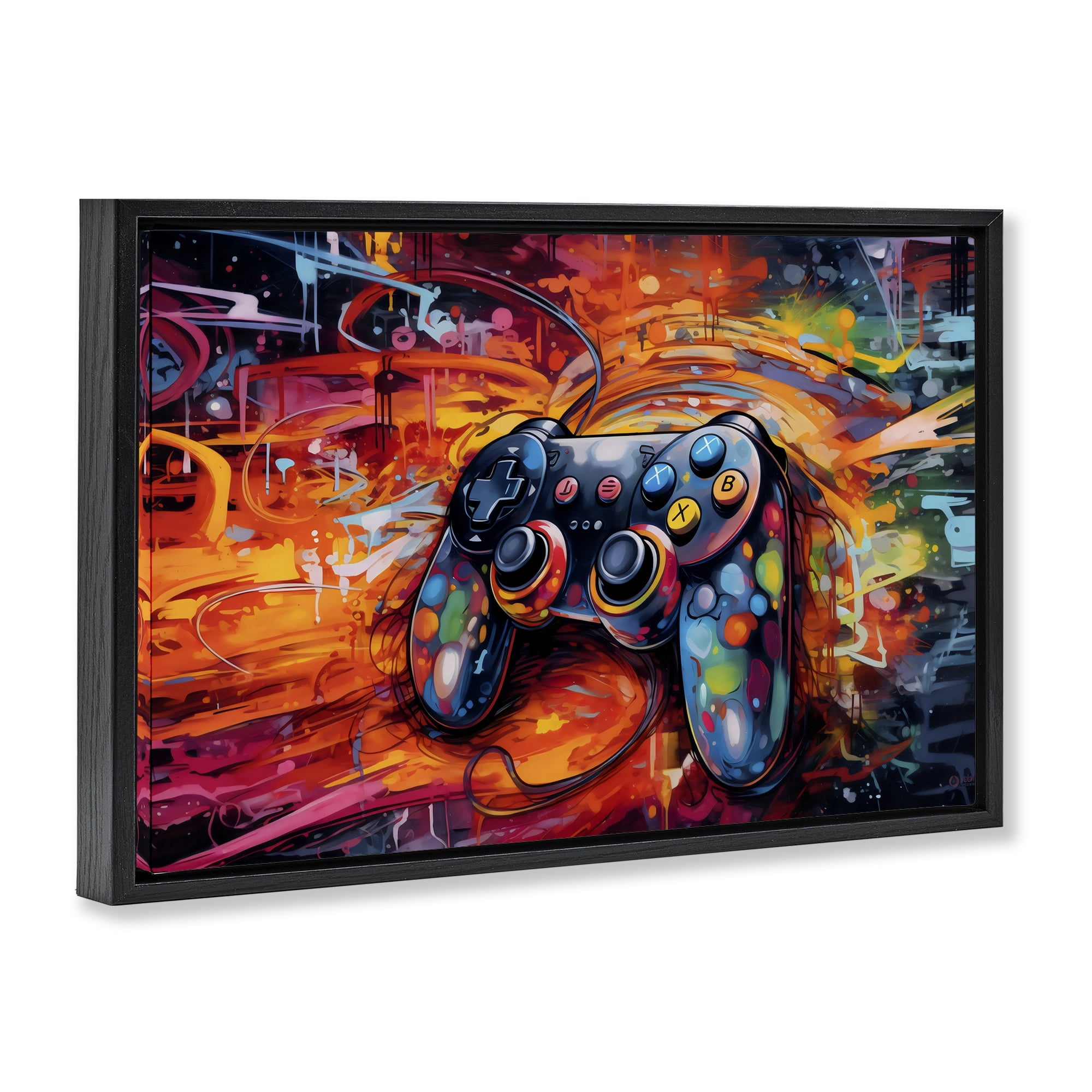 Stupell Industries Gaming Swirl Controller Energy Black Framed Floater Canvas Wall Art, design by Creative Studio