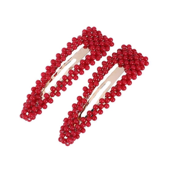 2pcs Pearl Hair Hair Clip Pearl Hairpins Set Barrettes Styling Hair Accessories Water Drop Style for Women Girls Ladies (Red)
