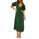 thumbnail image 1 of TRKIYQC Vestido de cintura ceñida para mujer, falda hasta los tobillos con mangas cortas abullonadas y escote en V profundo de color sólido, S/M/L/XL TRKIYQC moda, 1 of 9