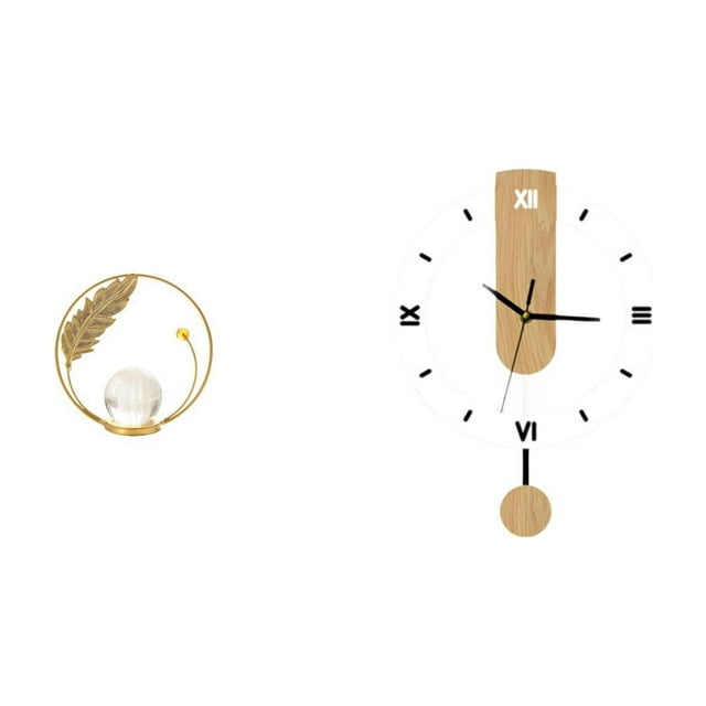 Reloj de pared redondo con estatua de bola de cristal, escultura de hierro, decoración acrílica, silencioso (sin ), ideal para sala de estar, do
