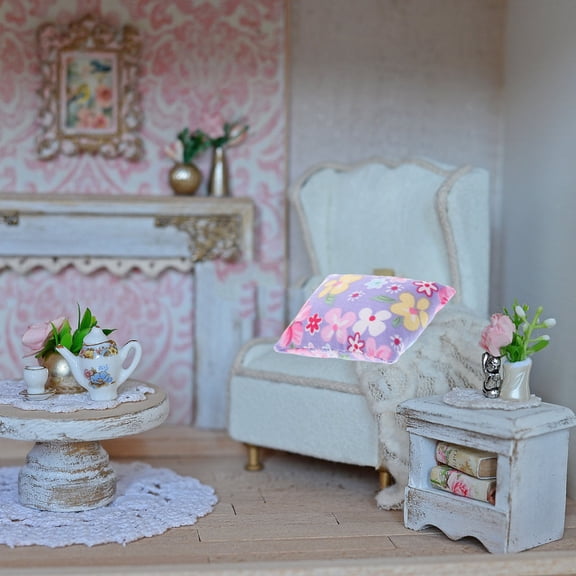 Toyvian Dollhouse Pillows Miniature Throw Pillow Purple Cloth 1Pcs Enhances Miniature Scenes